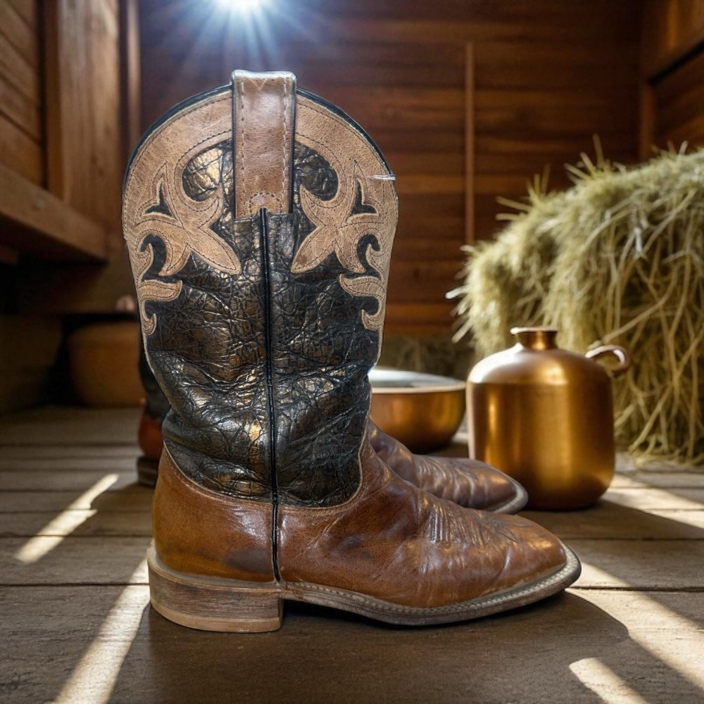 🔥JUSTIN 🤑 USA Square Toe Cowgirl Boots Sparkle Bronze Gold Goddess Western 9